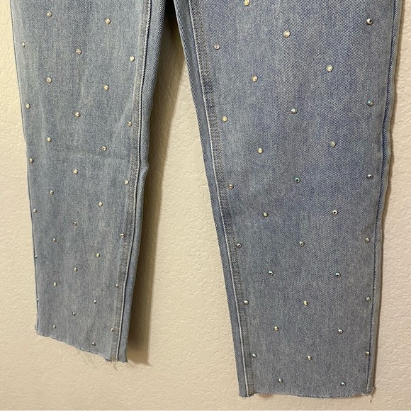 Simple Society Rhinestone Super High Rise Straight Jeans Light Wash - Picture 8 of 9